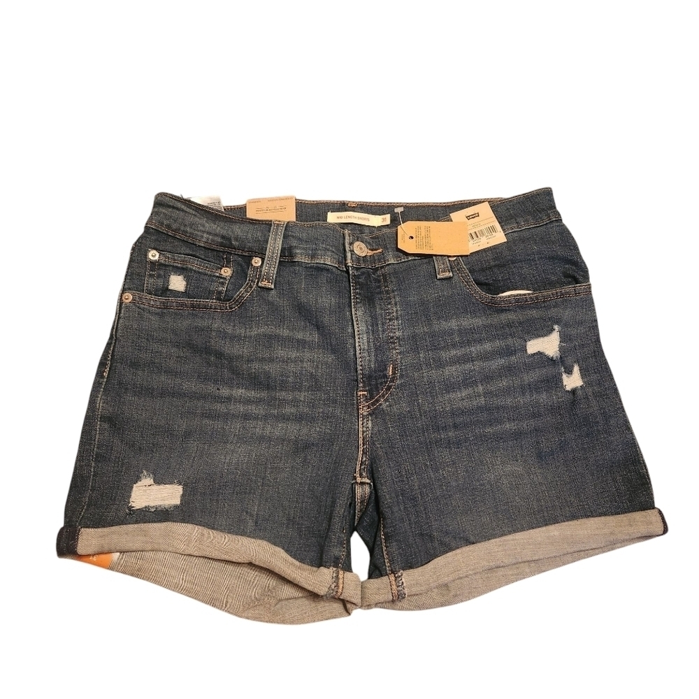 Levi's Mid Length Shorts Blue Jean Shorts Denim Cutoff Distressed Hypersoft